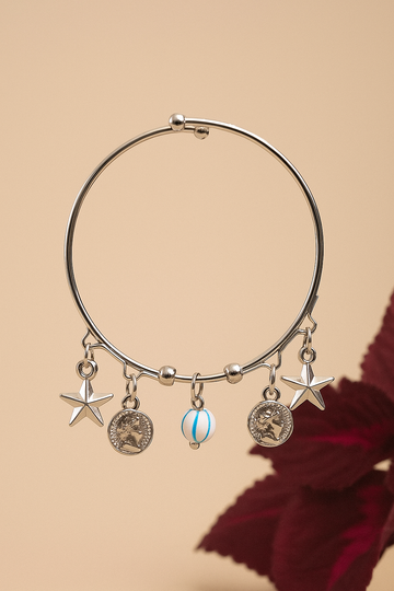 Silver Charm Bracelet with Star & Coin Charms