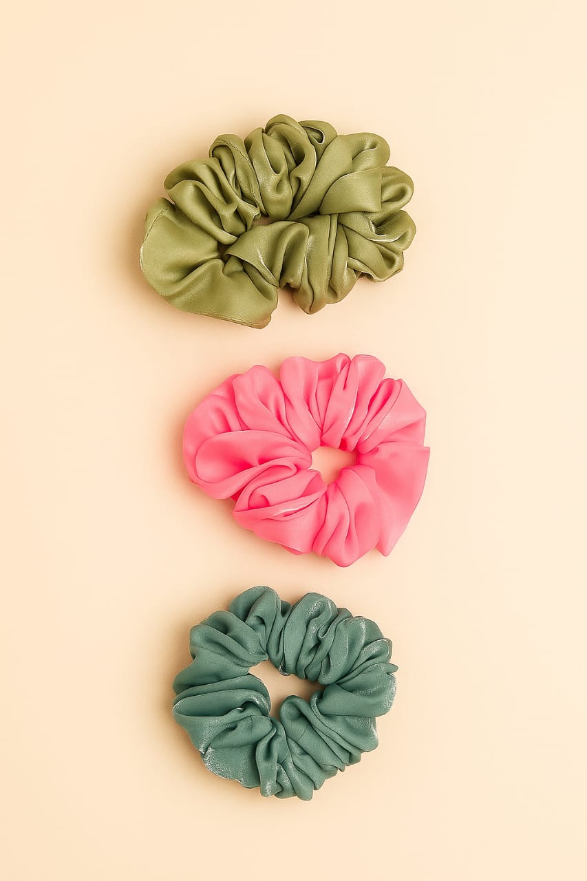 Satin Scrunchie Trio Set – Pastel Pop Edition