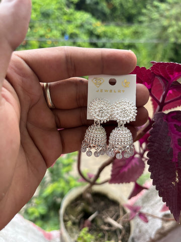 Silver Look-Alike Beaded Jhumka